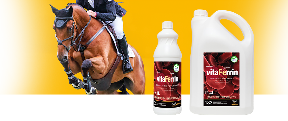 NAF 's veterinaire en nutritionele specialisten hebben vitaFerrin ontwikkeld als een passende en effectieve formule om de prestatieniveaus van paarden te optimaliseren