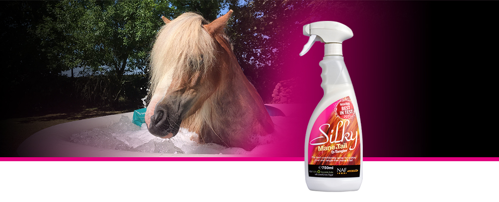 En lækker spray, som hurtigt udfiltre hestens man og hale, og samtidigt efterlader dem glatte, bløde og skinnende