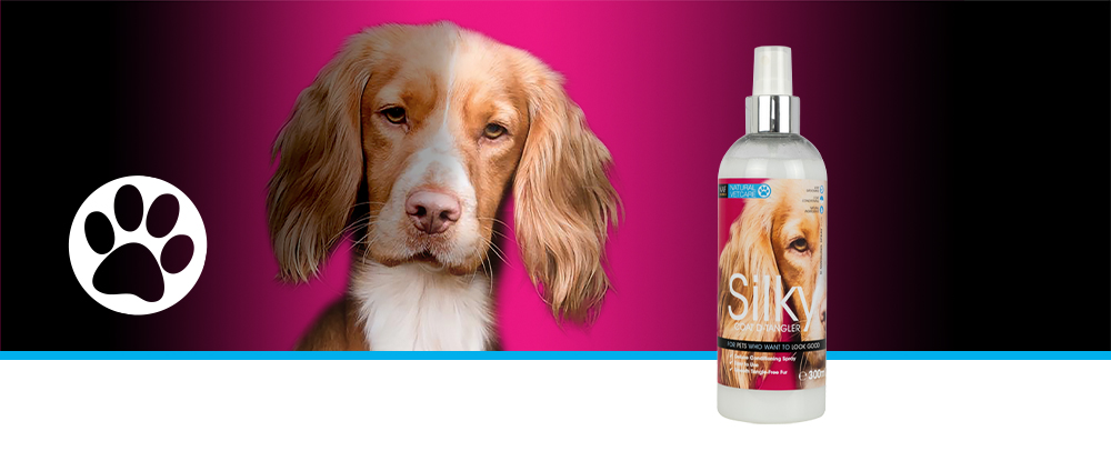 A non-greasy deluxe d-tangling spray for easy grooming in dogs.